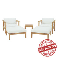 Modway EEI-3113-NAT-WHI-SET Bayport 5 Piece Outdoor Patio Teak Set