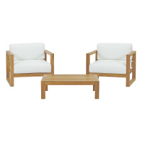 Modway EEI-3114-NAT-WHI-SET Upland 3 Piece Outdoor Patio Teak Set