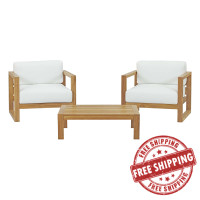 Modway EEI-3114-NAT-WHI-SET Upland 3 Piece Outdoor Patio Teak Set