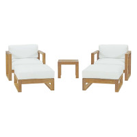 Modway EEI-3115-NAT-WHI-SET Upland 5 Piece Outdoor Patio Teak Set