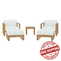 Modway EEI-3115-NAT-WHI-SET Upland 5 Piece Outdoor Patio Teak Set
