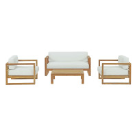 Modway EEI-3116-NAT-WHI-SET Upland 4 Piece Outdoor Patio Teak Set