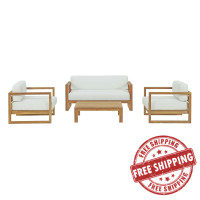 Modway EEI-3116-NAT-WHI-SET Upland 4 Piece Outdoor Patio Teak Set
