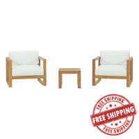 Modway EEI-3119-NAT-WHI-SET Upland 3 Piece Outdoor Patio Teak Set