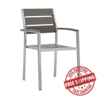 Modway EEI-3130-SLV-GRY Shore Outdoor Patio Aluminum Dining Armchair