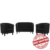 Modway EEI-3152-BLK-SET Prospect 3 Piece Performance Velvet Loveseat and Armchair Set