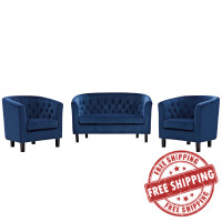 Modway EEI-3152-NAV-SET Prospect 3 Piece Performance Velvet Loveseat and Armchair Set