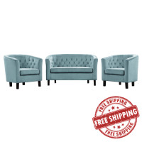 Modway EEI-3152-SEA-SET Prospect 3 Piece Performance Velvet Loveseat and Armchair Set
