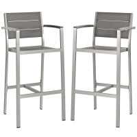 Modway EEI-3155-SLV-GRY-SET Shore Bar Stool Outdoor Patio Aluminum Set of 2