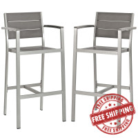 Modway EEI-3155-SLV-GRY-SET Shore Bar Stool Outdoor Patio Aluminum Set of 2