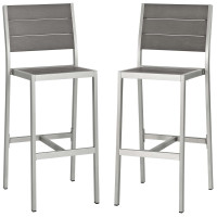 Modway EEI-3156-SLV-GRY-SET Shore Armless Bar Stool Outdoor Patio Aluminum Set of 2
