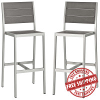 Modway EEI-3156-SLV-GRY-SET Shore Armless Bar Stool Outdoor Patio Aluminum Set of 2