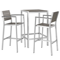 Modway EEI-3157-SLV-GRY-SET Shore 3 Piece Outdoor Patio Aluminum Outdoor Pub Set
