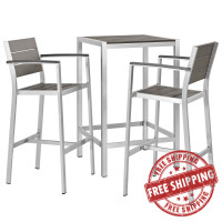 Modway EEI-3157-SLV-GRY-SET Shore 3 Piece Outdoor Patio Aluminum Outdoor Pub Set