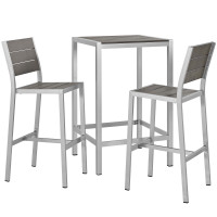 Modway EEI-3158-SLV-GRY-SET Shore 3 Piece Outdoor Patio Aluminum Outdoor Pub Set
