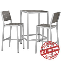 Modway EEI-3158-SLV-GRY-SET Shore 3 Piece Outdoor Patio Aluminum Outdoor Pub Set