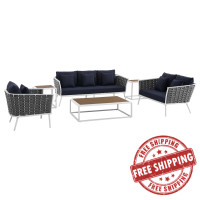 Modway EEI-3159-WHI-NAV-SET Stance 6 Piece Outdoor Patio Aluminum Sectional Sofa Set