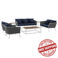 Modway EEI-3160-WHI-NAV-SET Stance 7 Piece Outdoor Patio Aluminum Sectional Sofa Set
