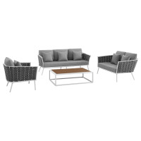 Modway EEI-3161-WHI-GRY-SET Stance 4 Piece Outdoor Patio Aluminum Sectional Sofa Set