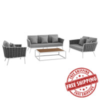 Modway EEI-3161-WHI-GRY-SET Stance 4 Piece Outdoor Patio Aluminum Sectional Sofa Set