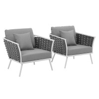 Modway EEI-3162-WHI-GRY-SET Stance Armchair Outdoor Patio Aluminum Set of 2