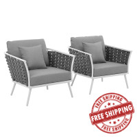 Modway EEI-3162-WHI-GRY-SET Stance Armchair Outdoor Patio Aluminum Set of 2