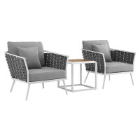 Modway EEI-3163-WHI-GRY-SET Stance 3 Piece Outdoor Patio Aluminum Sectional Sofa Set