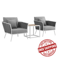 Modway EEI-3163-WHI-GRY-SET Stance 3 Piece Outdoor Patio Aluminum Sectional Sofa Set