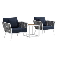 Modway EEI-3163-WHI-NAV-SET Stance 3 Piece Outdoor Patio Aluminum Sectional Sofa Set