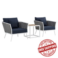 Modway EEI-3163-WHI-NAV-SET Stance 3 Piece Outdoor Patio Aluminum Sectional Sofa Set