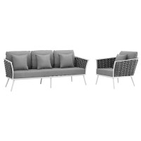 Modway EEI-3164-WHI-GRY-SET Stance 2 Piece Outdoor Patio Aluminum Sectional Sofa Set