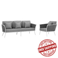 Modway EEI-3164-WHI-GRY-SET Stance 2 Piece Outdoor Patio Aluminum Sectional Sofa Set