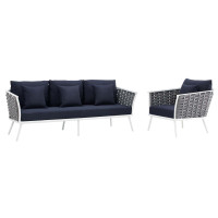 Modway EEI-3164-WHI-NAV-SET Stance 2 Piece Outdoor Patio Aluminum Sectional Sofa Set