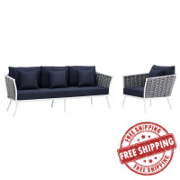 Modway EEI-3164-WHI-NAV-SET Stance 2 Piece Outdoor Patio Aluminum Sectional Sofa Set