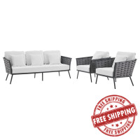 Modway EEI-3165-GRY-WHI-SET Stance 3 Piece Outdoor Patio Aluminum Sectional Sofa Set Gray White