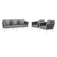 Modway EEI-3165-WHI-GRY-SET Stance 3 Piece Outdoor Patio Aluminum Sectional Sofa Set