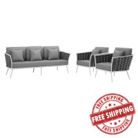 Modway EEI-3165-WHI-GRY-SET Stance 3 Piece Outdoor Patio Aluminum Sectional Sofa Set