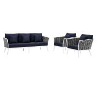 Modway EEI-3165-WHI-NAV-SET Stance 3 Piece Outdoor Patio Aluminum Sectional Sofa Set