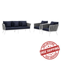 Modway EEI-3165-WHI-NAV-SET Stance 3 Piece Outdoor Patio Aluminum Sectional Sofa Set