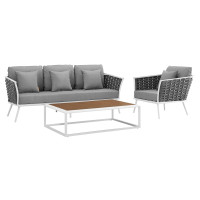 Modway EEI-3166-WHI-GRY-SET Stance 3 Piece Outdoor Patio Aluminum Sectional Sofa Set