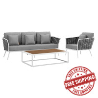 Modway EEI-3166-WHI-GRY-SET Stance 3 Piece Outdoor Patio Aluminum Sectional Sofa Set