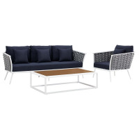 Modway EEI-3166-WHI-NAV-SET Stance 3 Piece Outdoor Patio Aluminum Sectional Sofa Set