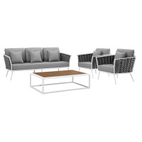 Modway EEI-3167-WHI-GRY-SET Stance 4 Piece Outdoor Patio Aluminum Sectional Sofa Set