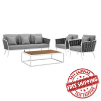 Modway EEI-3167-WHI-GRY-SET Stance 4 Piece Outdoor Patio Aluminum Sectional Sofa Set