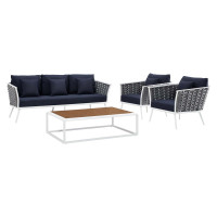 Modway EEI-3167-WHI-NAV-SET Stance 4 Piece Outdoor Patio Aluminum Sectional Sofa Set
