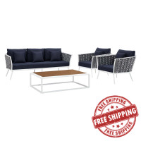 Modway EEI-3167-WHI-NAV-SET Stance 4 Piece Outdoor Patio Aluminum Sectional Sofa Set