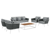 Modway EEI-3168-WHI-GRY-SET Stance 6 Piece Outdoor Patio Aluminum Sectional Sofa Set