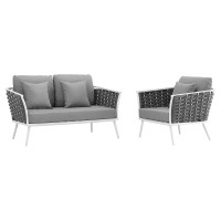Modway EEI-3169-WHI-GRY-SET Stance 2 Piece Outdoor Patio Aluminum Sectional Sofa Set