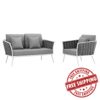 Modway EEI-3169-WHI-GRY-SET Stance 2 Piece Outdoor Patio Aluminum Sectional Sofa Set
