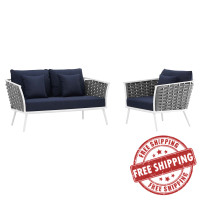 Modway EEI-3169-WHI-NAV-SET Stance 2 Piece Outdoor Patio Aluminum Sectional Sofa Set